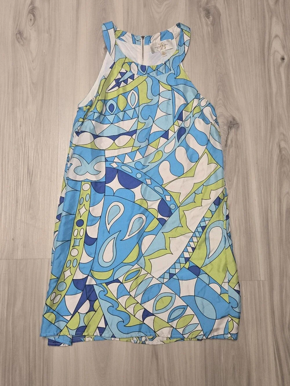 100% Silk JB ​By Julie Brown Geometric Print Halter Shift Dress Size 4